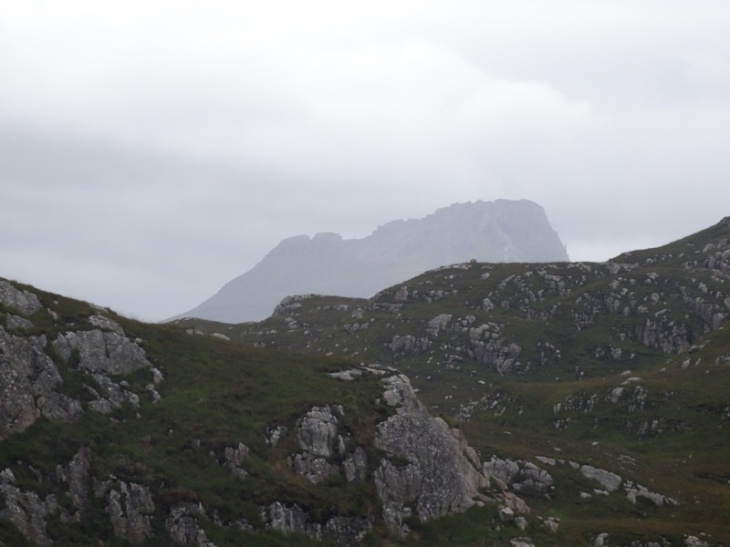 A (zoomed) view of Stac Pollaidh. I think I got to that lower flat bit towards the left of the middle (but am not sure because I couldn't really see anything!)