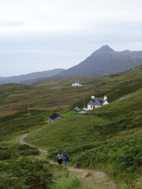 Following two people (who looked a bit like my parents in the 70s) down a good track towards Inchnadamph. See the new house (distance) with turrets, and Quinag in the background.