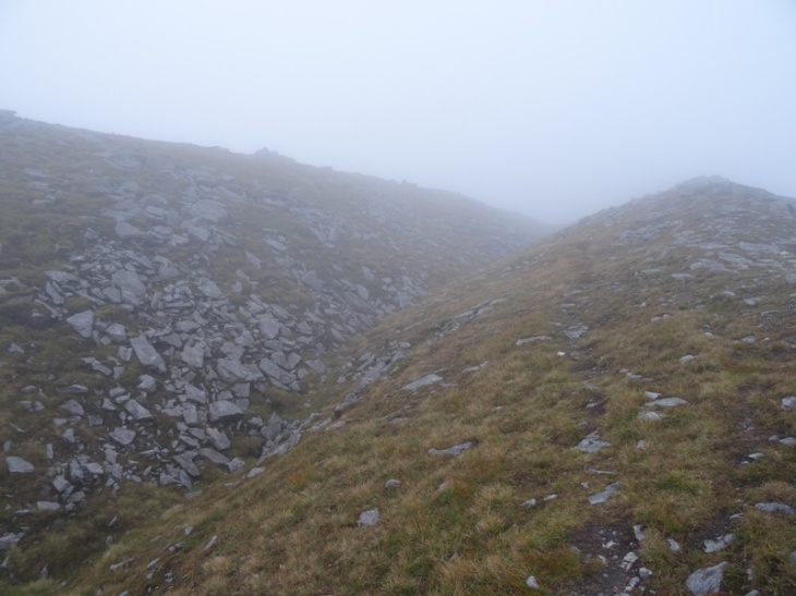 The dual ridge on Ben Stack (summit shelter just visible on the far ridge)